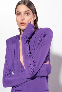 Robes|PINKO Robe Asymetrique Brillante Violet Pensee