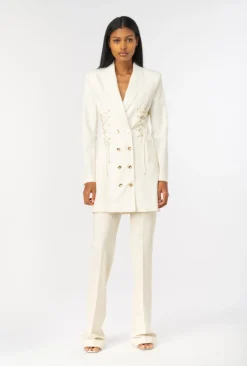 Vestes|PINKO Robe Blazer A Lacets Rose Fume Blanc