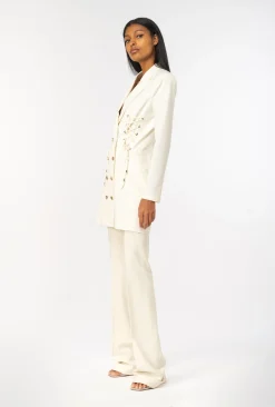 Vestes|PINKO Robe Blazer A Lacets Rose Fume Blanc
