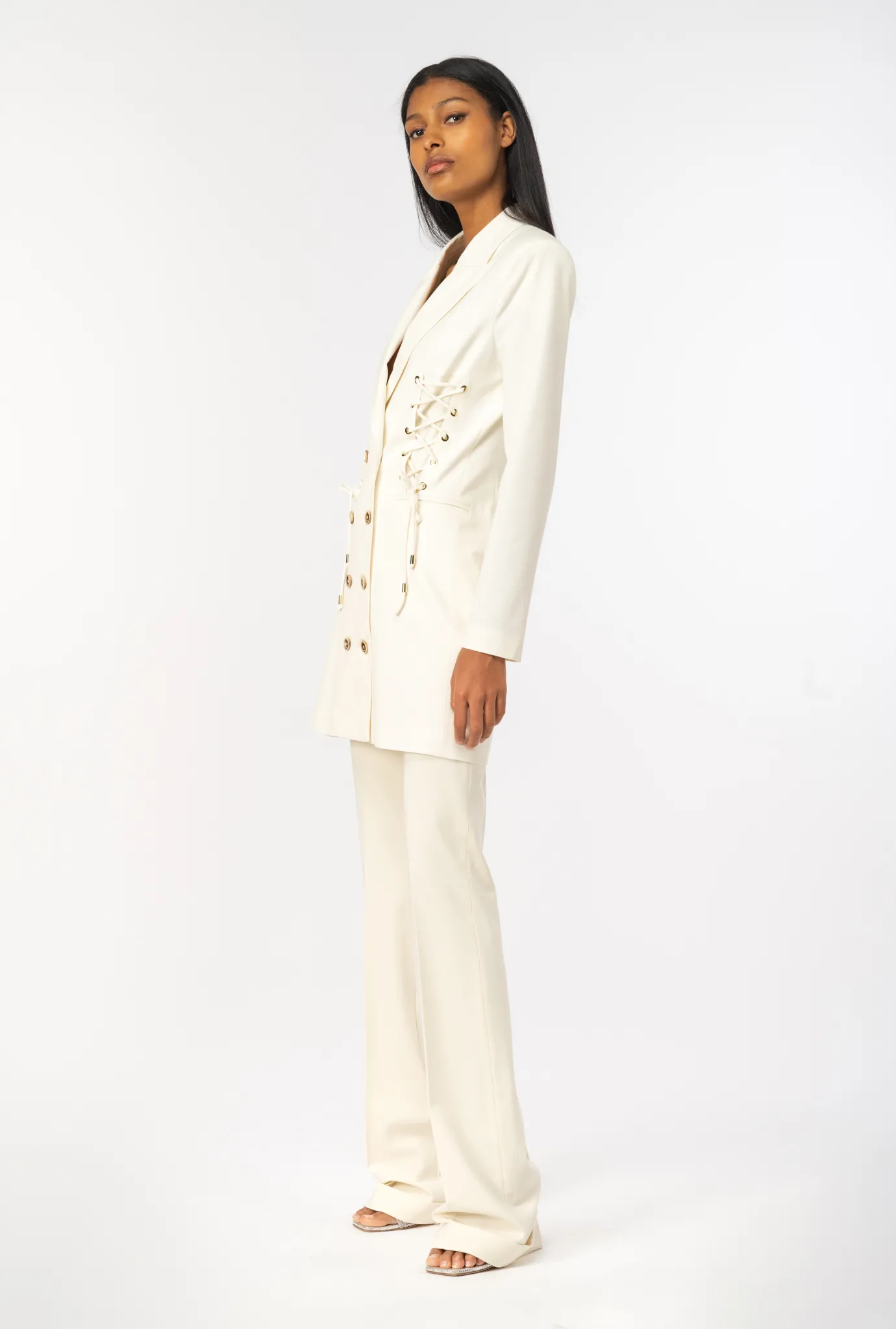 Vestes|PINKO Robe Blazer A Lacets Rose Fume Blanc