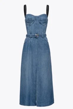 Robes|PINKO Robe Bustier En Denim Delavage Moyen Fonce