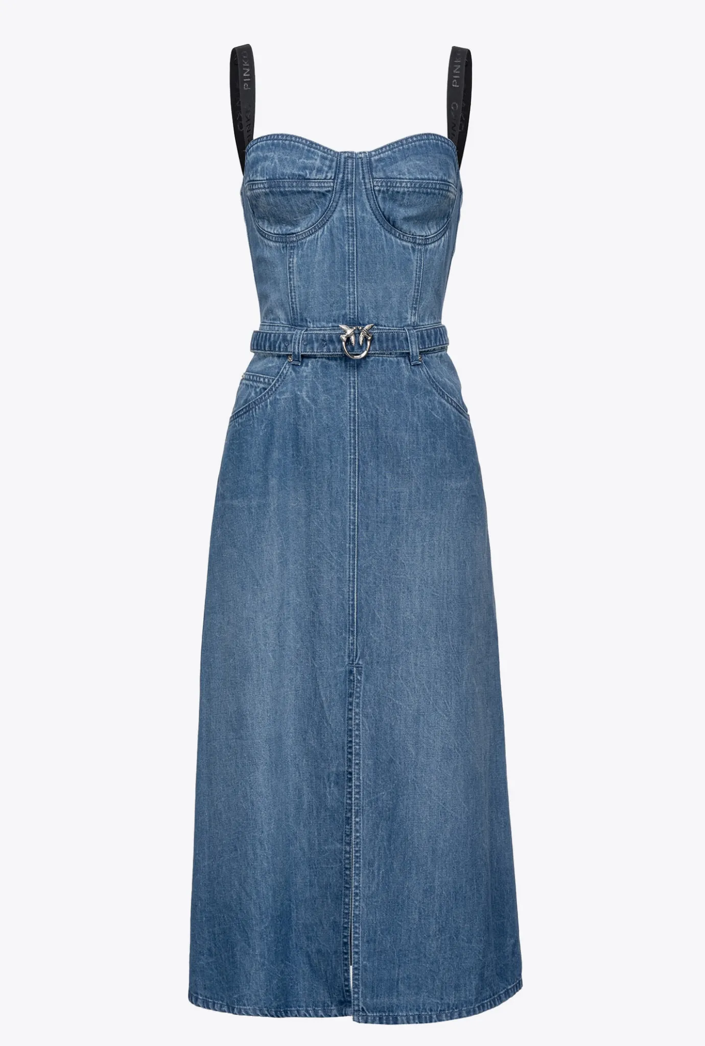 Robes|PINKO Robe Bustier En Denim Delavage Moyen Fonce