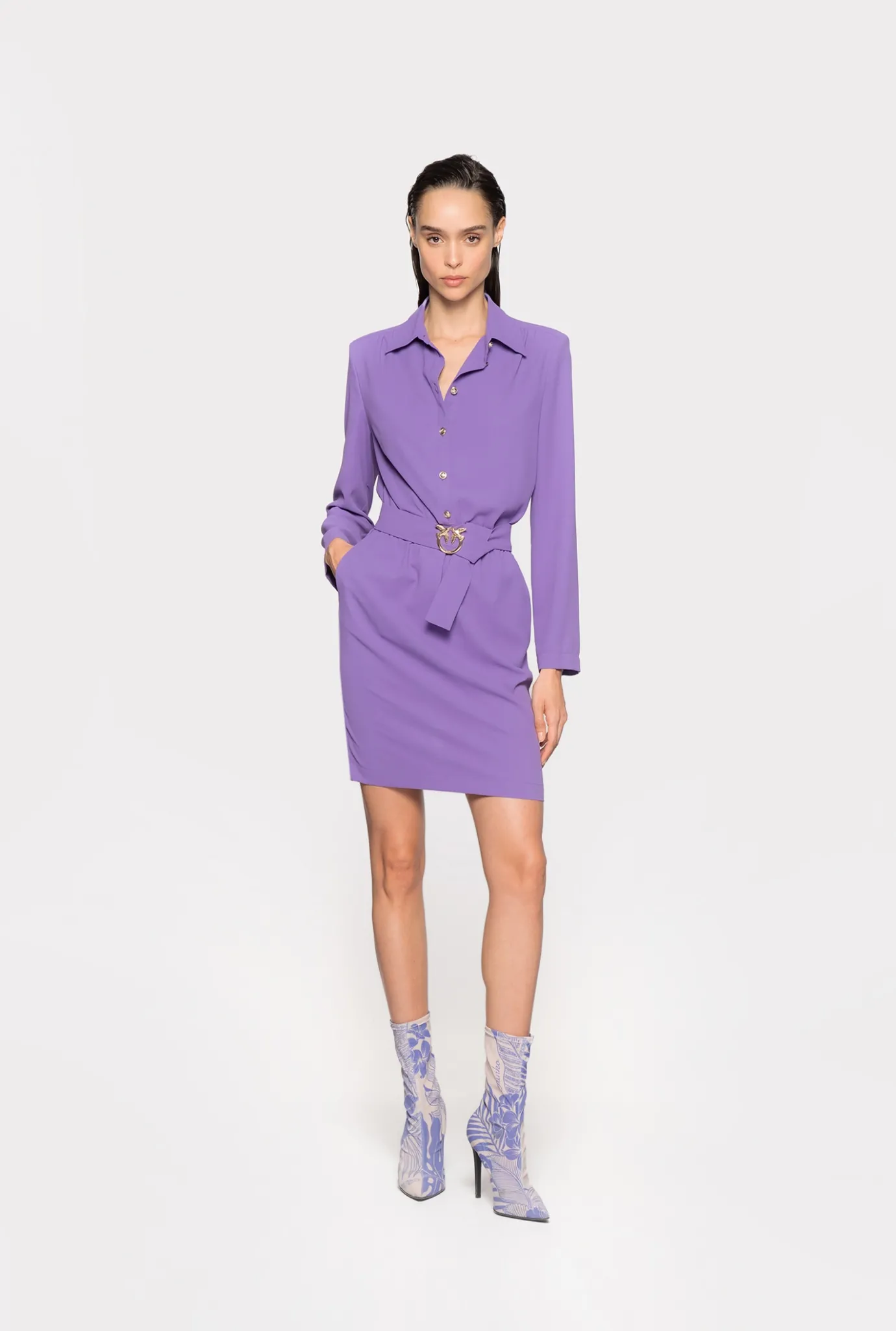 Robes|PINKO Robe Chemise A Boucle Love Birds Lilas Lavande