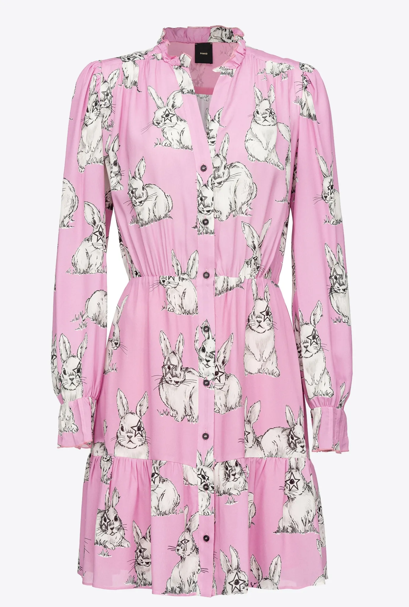 Robes|PINKO Robe Chemise A Imprime Lapins Rose/Gris/Blanc