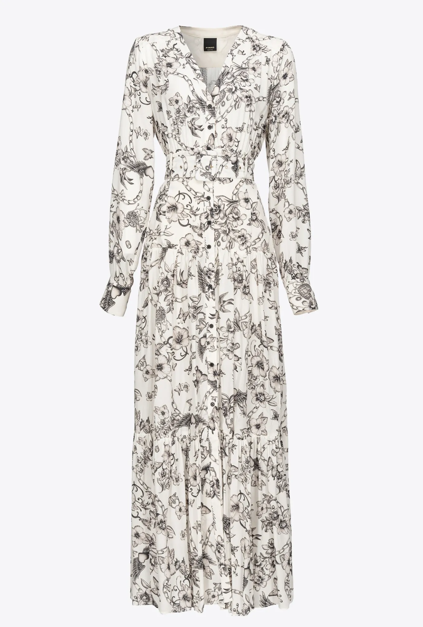 Robes|PINKO Robe Chemise A Imprime Tatouage Beurre/Noir