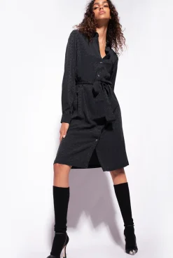 Robes|PINKO Robe Chemise En Jacquard A Logo Noir Limousine