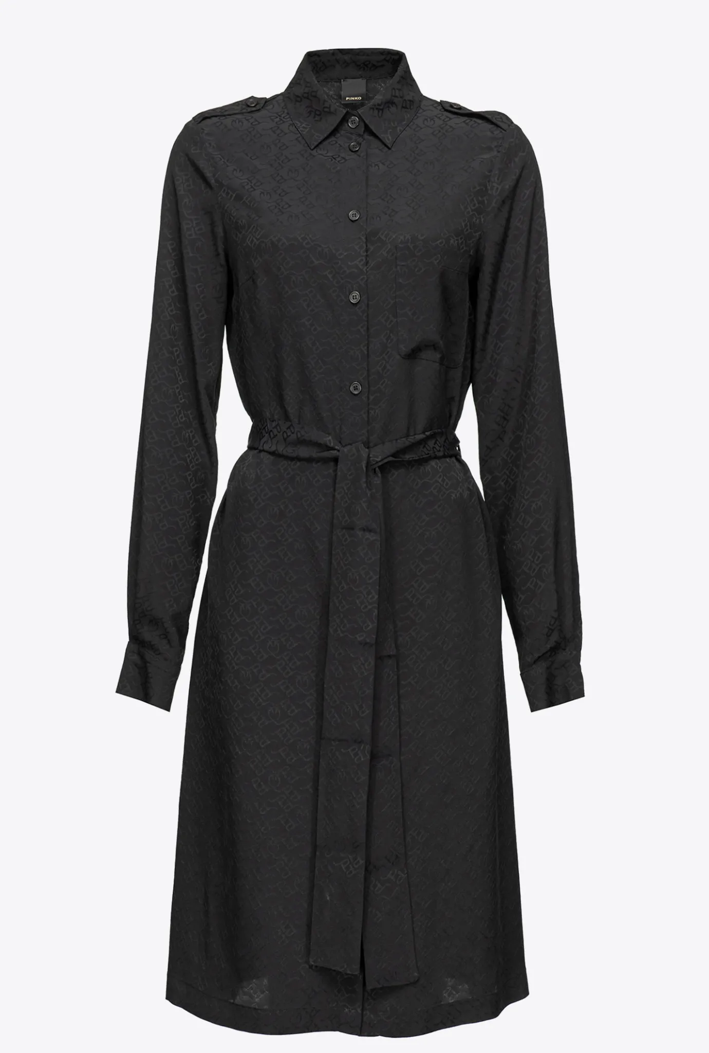 Robes|PINKO Robe Chemise En Jacquard A Logo Noir Limousine