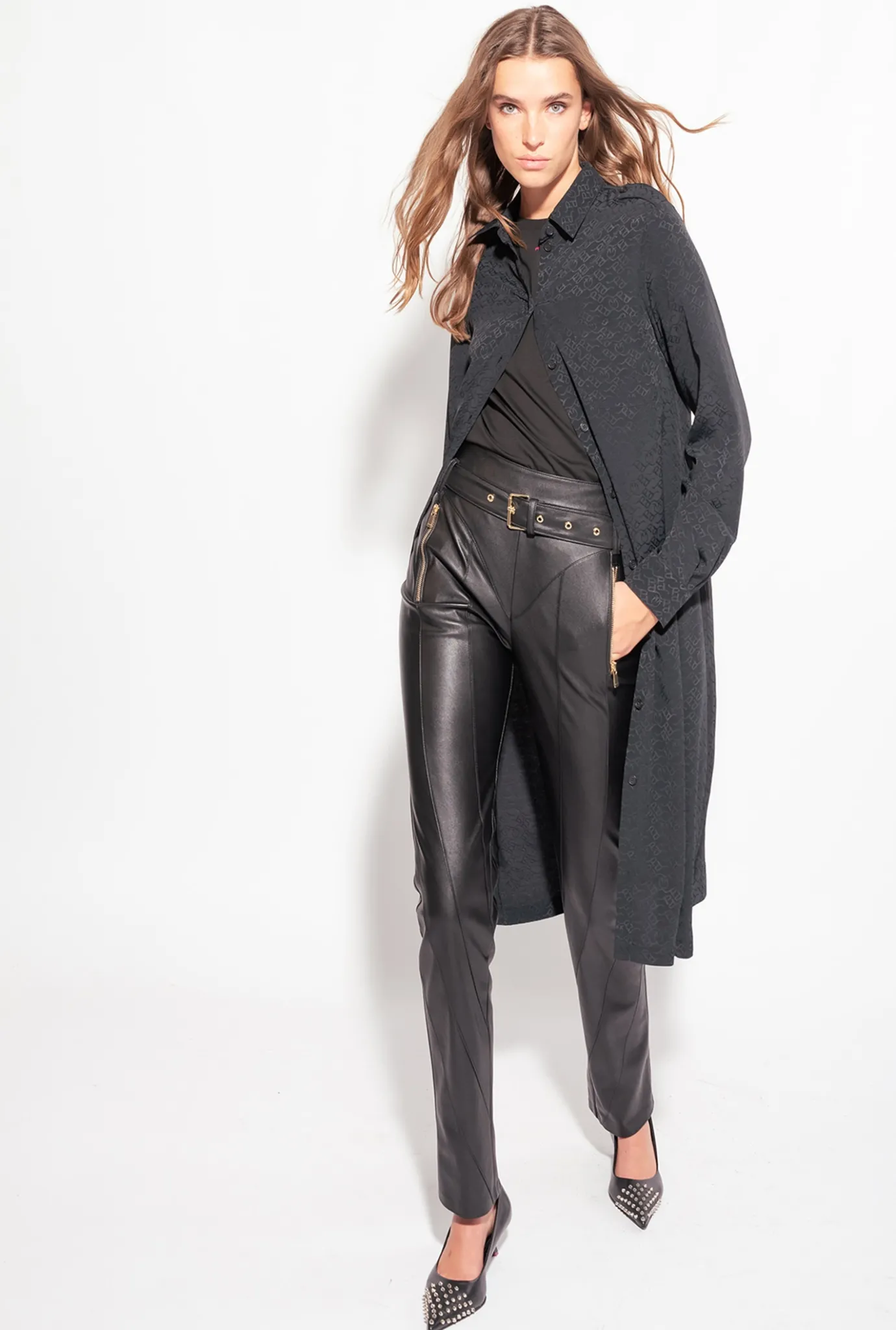 Chemises Et Blouses|PINKO Robe Chemise En Jacquard A Logo Noir Limousine