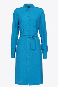 Robes|PINKO Robe Chemise En Jacquard A Logo Bleu Directoire
