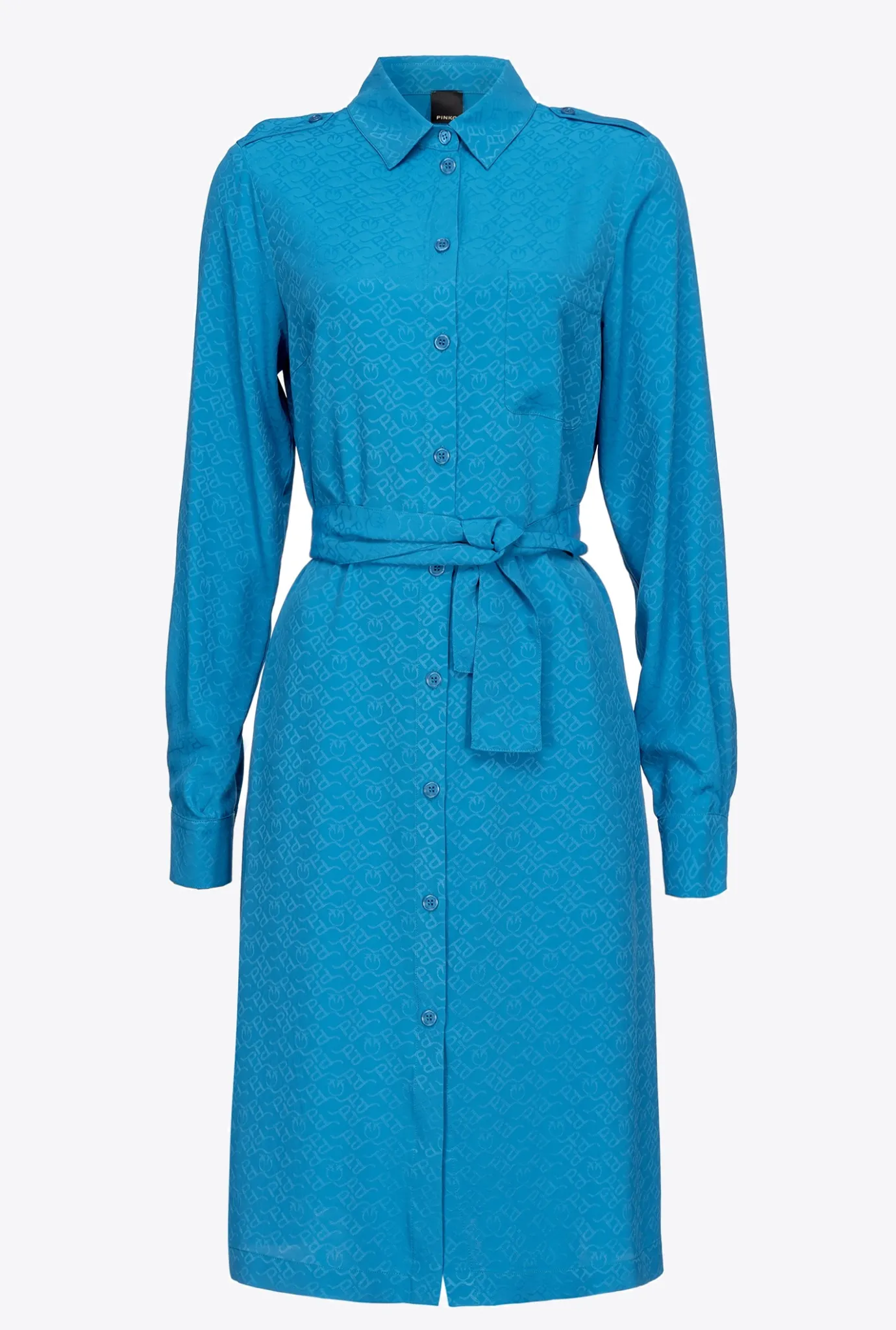Robes|PINKO Robe Chemise En Jacquard A Logo Bleu Directoire