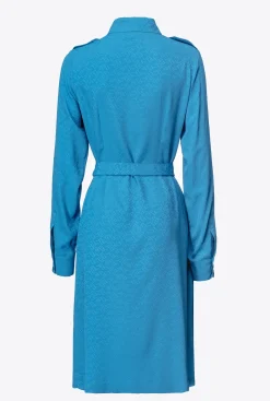 Robes|PINKO Robe Chemise En Jacquard A Logo Bleu Directoire
