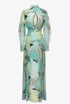 Robes|PINKO Robe Chemise En Voile A Imprime Fleuri Multicolore - Vert D'Eau/Beige
