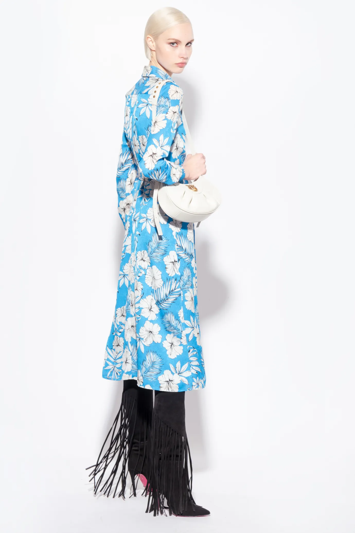 Robes|PINKO Robe Chemise Fleur Graphique Turquoise/Beurre/Noir