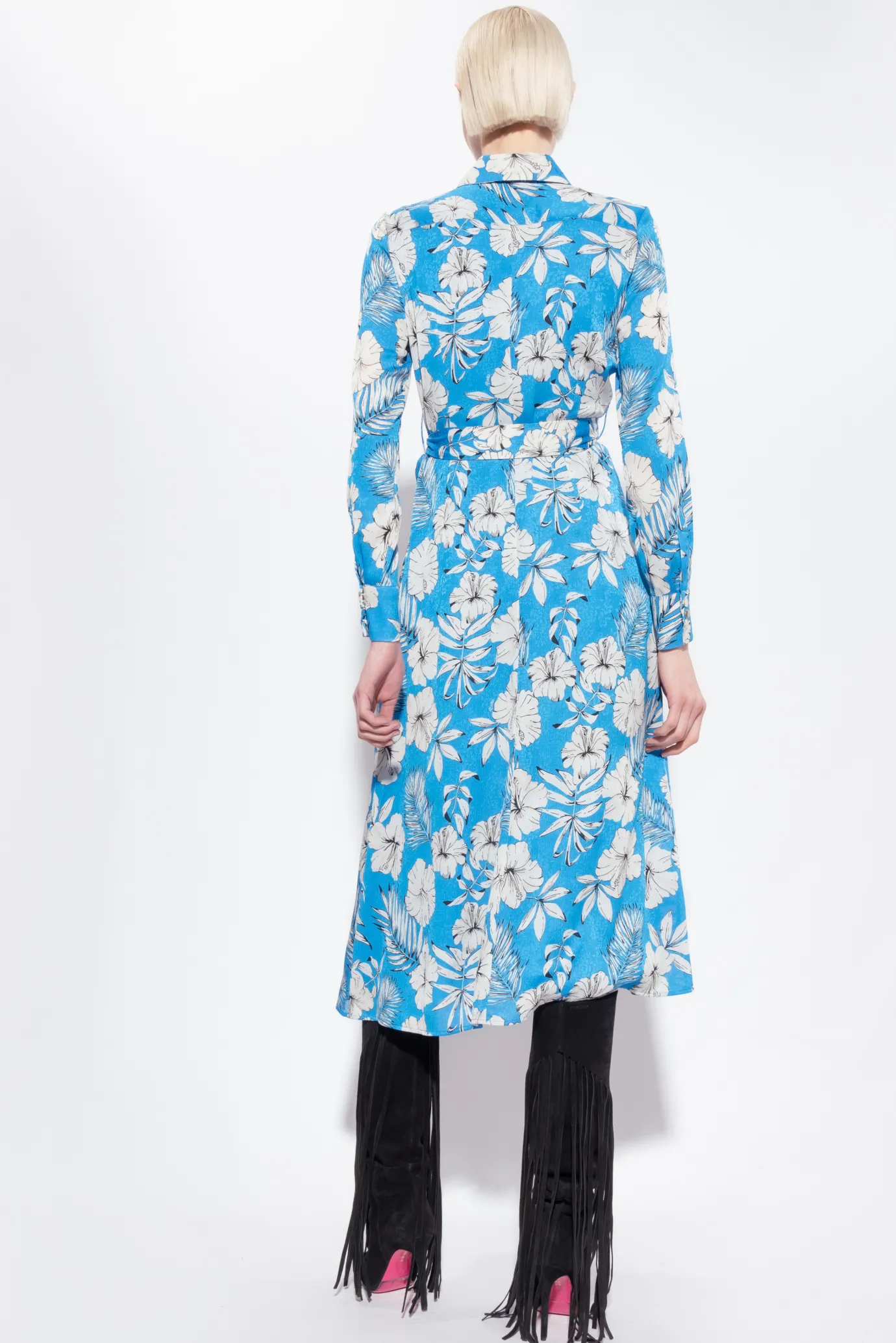 Robes|PINKO Robe Chemise Fleur Graphique Turquoise/Beurre/Noir