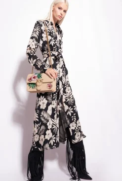 Robes|PINKO Robe Chemise Fleur Graphique Noir/Beurre