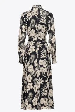 Robes|PINKO Robe Chemise Fleur Graphique Noir/Beurre