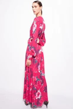 Robes|PINKO Robe Chemise Longue A Imprime Hibiscus Multi.Fuchsia/Rose