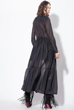 Robes|PINKO Robe Chemise Longue En Mousseline Noir Limousine