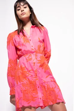 Robes|PINKO Robe Courte A Imprime Grande Fleur Rose/Rouge