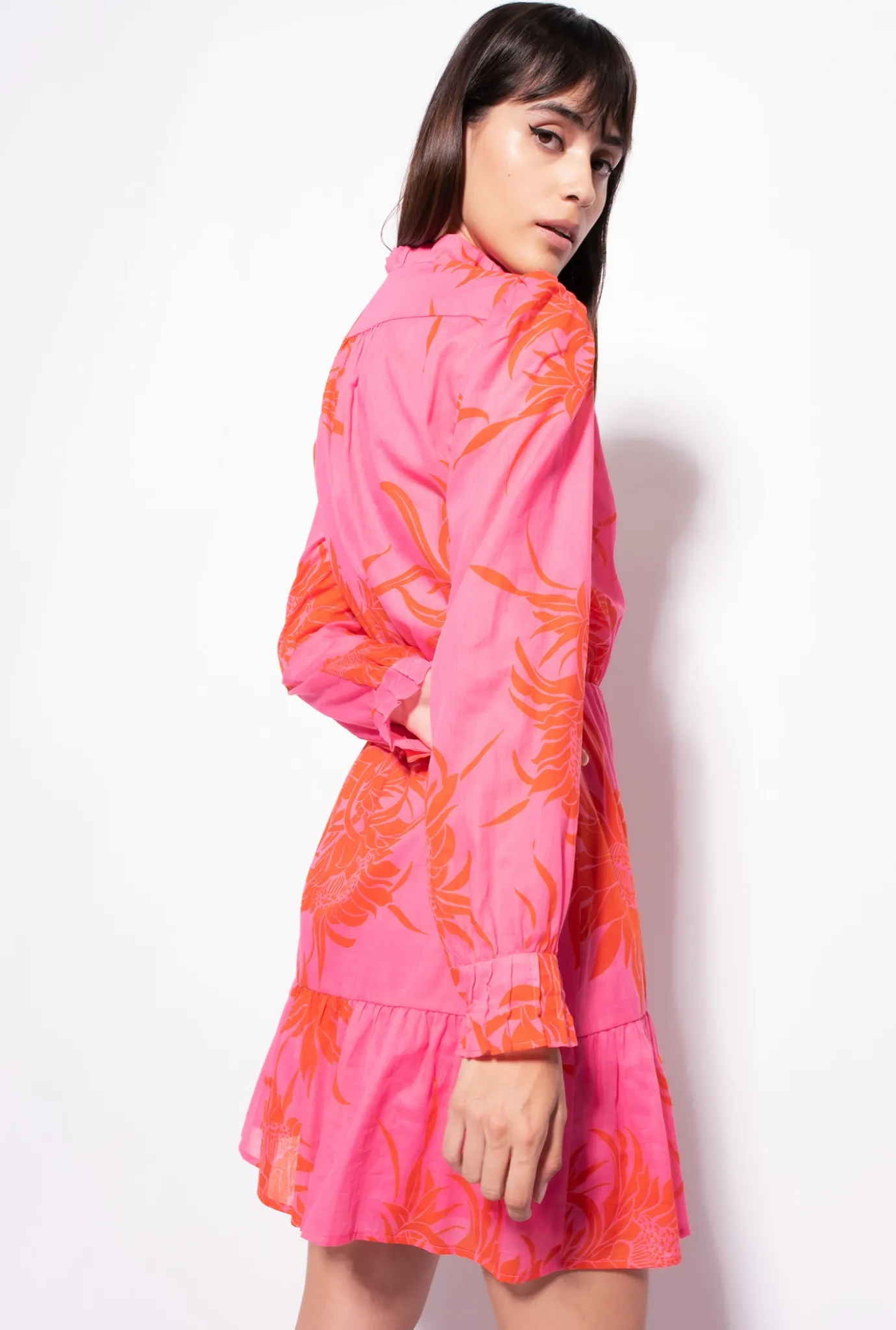 Robes|PINKO Robe Courte A Imprime Grande Fleur Rose/Rouge