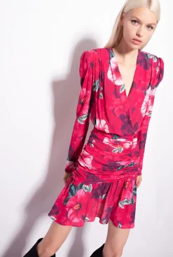 Robes|PINKO Robe Courte A Imprime Hibiscus Multi.Fuchsia/Rose