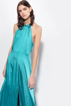 Robes|PINKO Robe Dos Nu En Satin Bleu Ciel-Marine