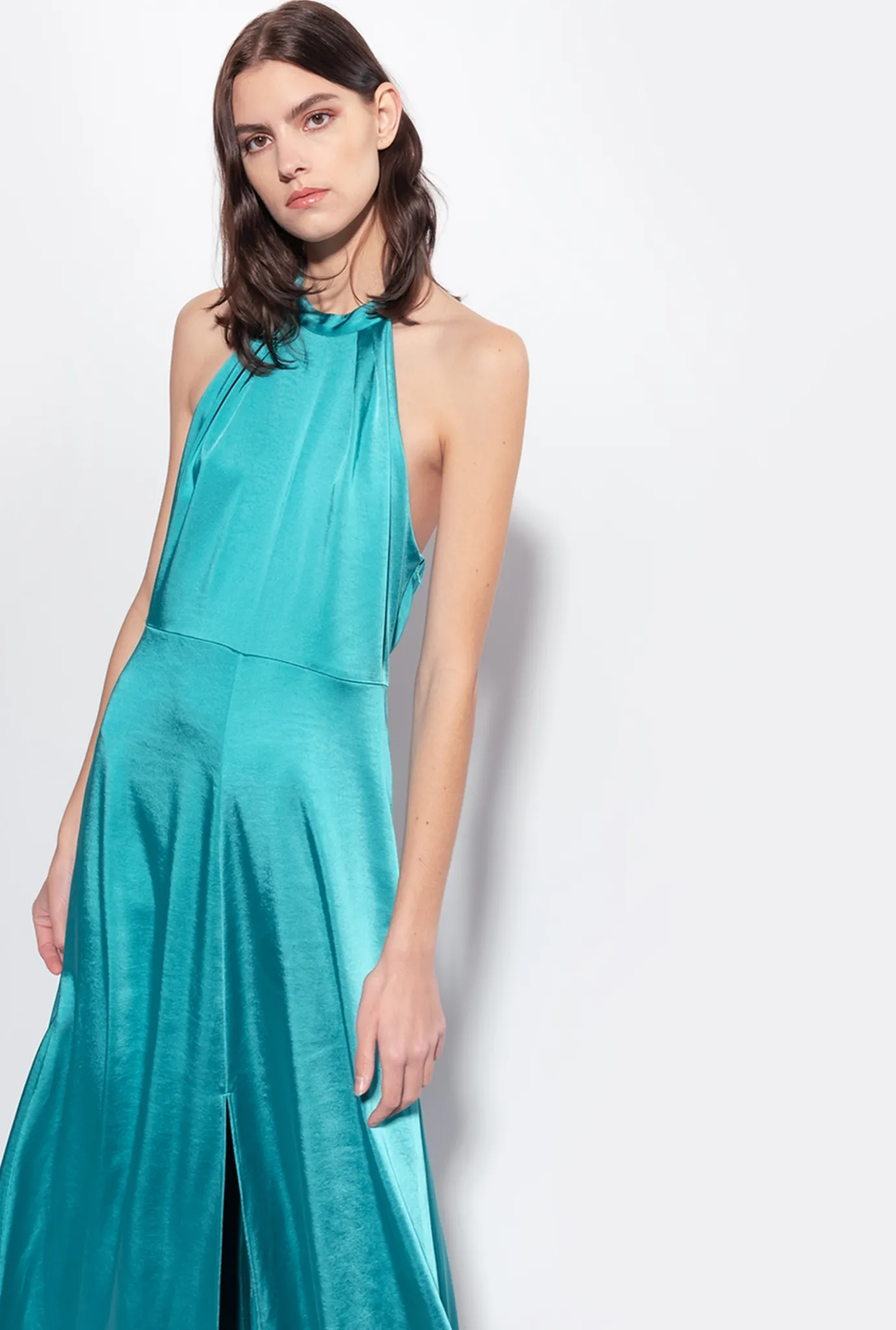Robes|PINKO Robe Dos Nu En Satin Bleu Ciel-Marine