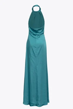 Robes|PINKO Robe Dos Nu En Satin Bleu Ciel-Marine