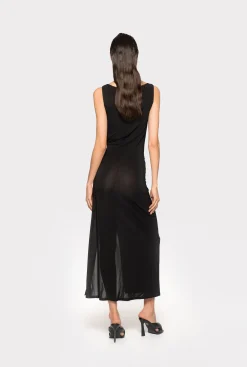 Robes|PINKO Robe Drapee Fendue En Jersey Noir Limousine