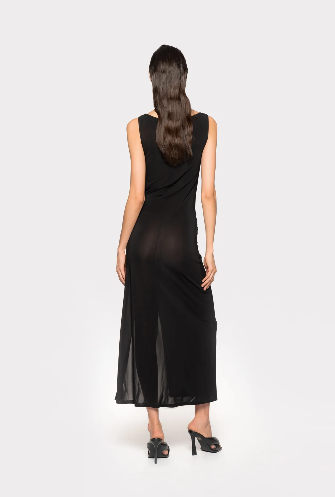 Robes|PINKO Robe Drapee Fendue En Jersey Noir Limousine
