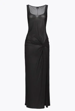 Robes|PINKO Robe Drapee Fendue En Jersey Noir Limousine