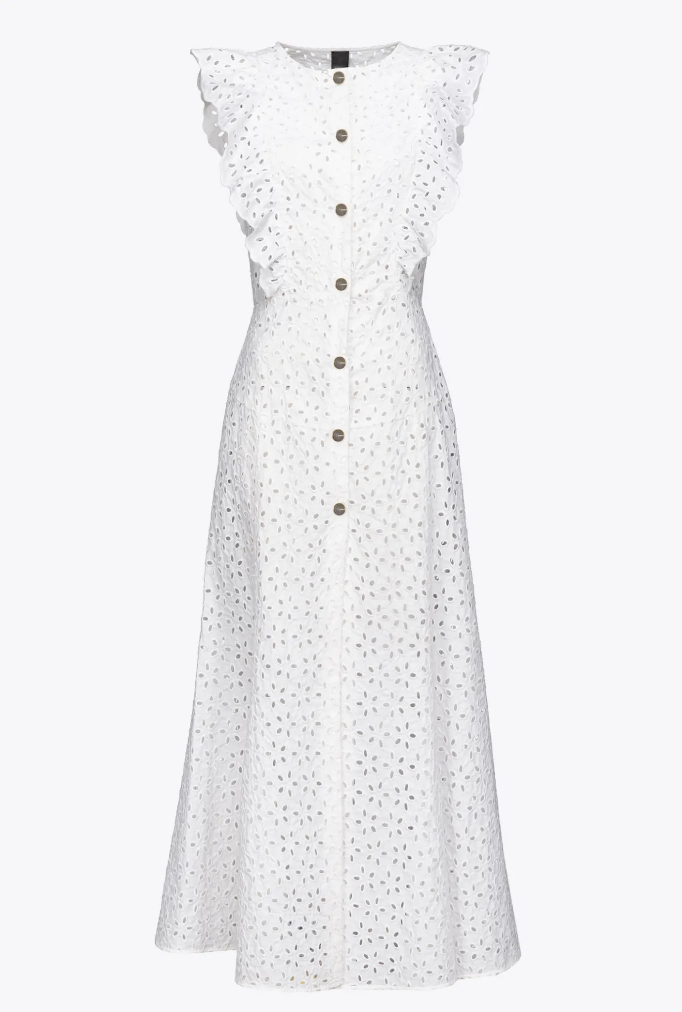 Robes|PINKO Robe En Broderie Anglaise De Coton Blanc Brill.