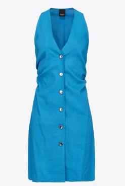 Robes|PINKO Robe En Lin Boutonnee Bleu Directoire