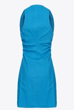 Robes|PINKO Robe En Lin Boutonnee Bleu Directoire