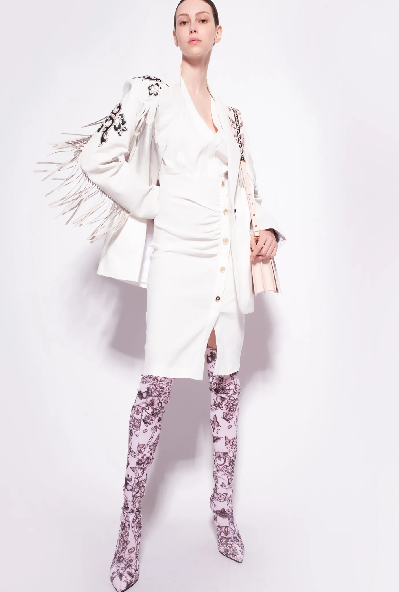 Tailleurs Et Ensembles|PINKO Robe En Lin Boutonnee Blanc Nimbus