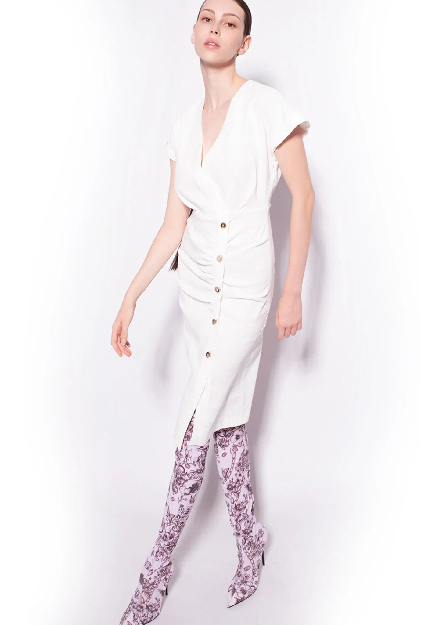 Tailleurs Et Ensembles|PINKO Robe En Lin Boutonnee Blanc Nimbus