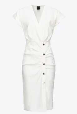 Tailleurs Et Ensembles|PINKO Robe En Lin Boutonnee Blanc Nimbus
