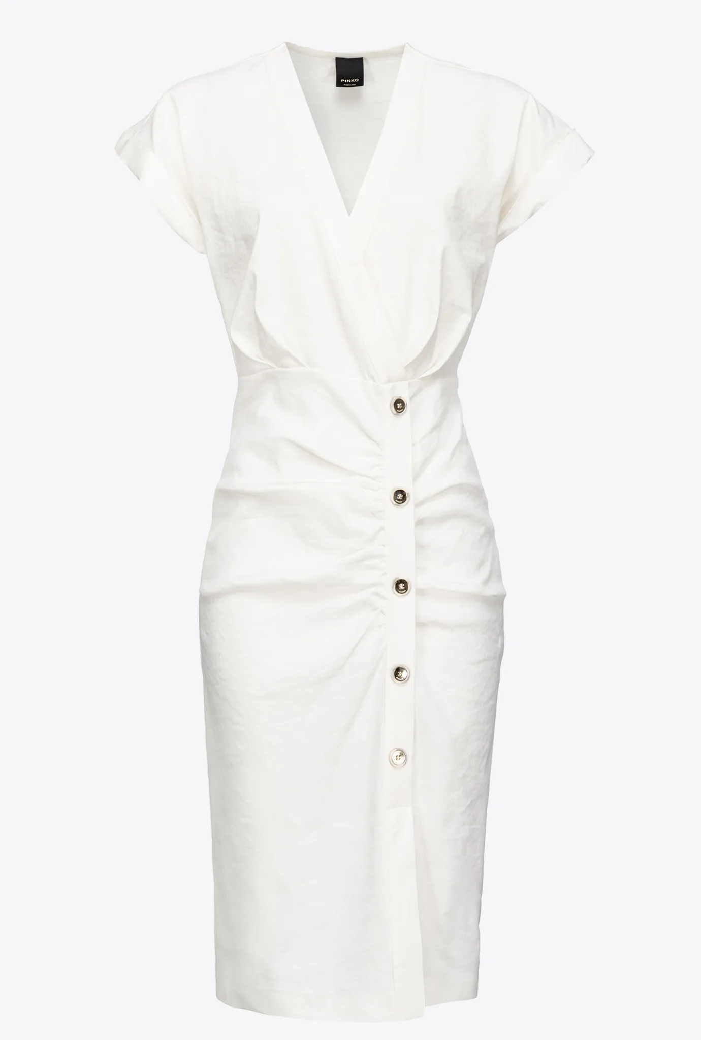 Tailleurs Et Ensembles|PINKO Robe En Lin Boutonnee Blanc Nimbus