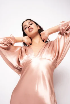 Robes|PINKO Robe En Satin Avec Noeud Rose Camee