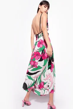 Robes|PINKO Robe Fluide A Imprime Floral Mult. Noir/Fuchsia