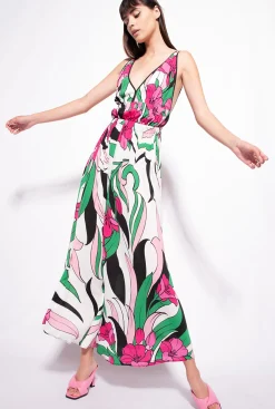 Robes|PINKO Robe Fluide A Imprime Floral Mult. Noir/Fuchsia