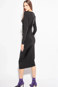 Robes|PINKO Robe Fluide En Neoprene Noir Limousine