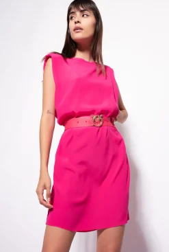 Robes|PINKO Robe Fourreau Ceinturee Fuchsia Cosy