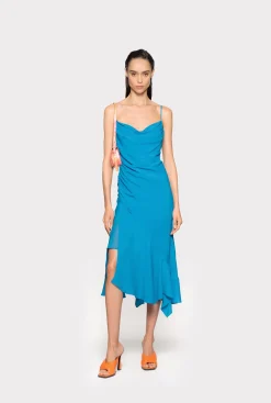 Robes|PINKO Robe Lingerie En Soie Melangee Bleu Directoire