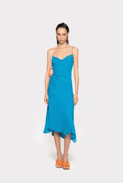 Robes|PINKO Robe Lingerie En Soie Melangee Bleu Directoire