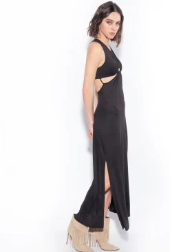 Robes|PINKO Robe Longue A Decoupes Noir Limousine