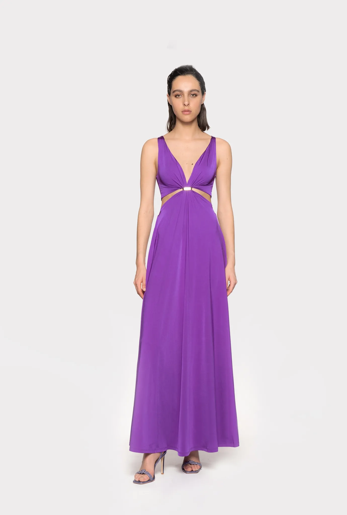 Robes|PINKO Robe Longue A Detail Metallique Violet Pride