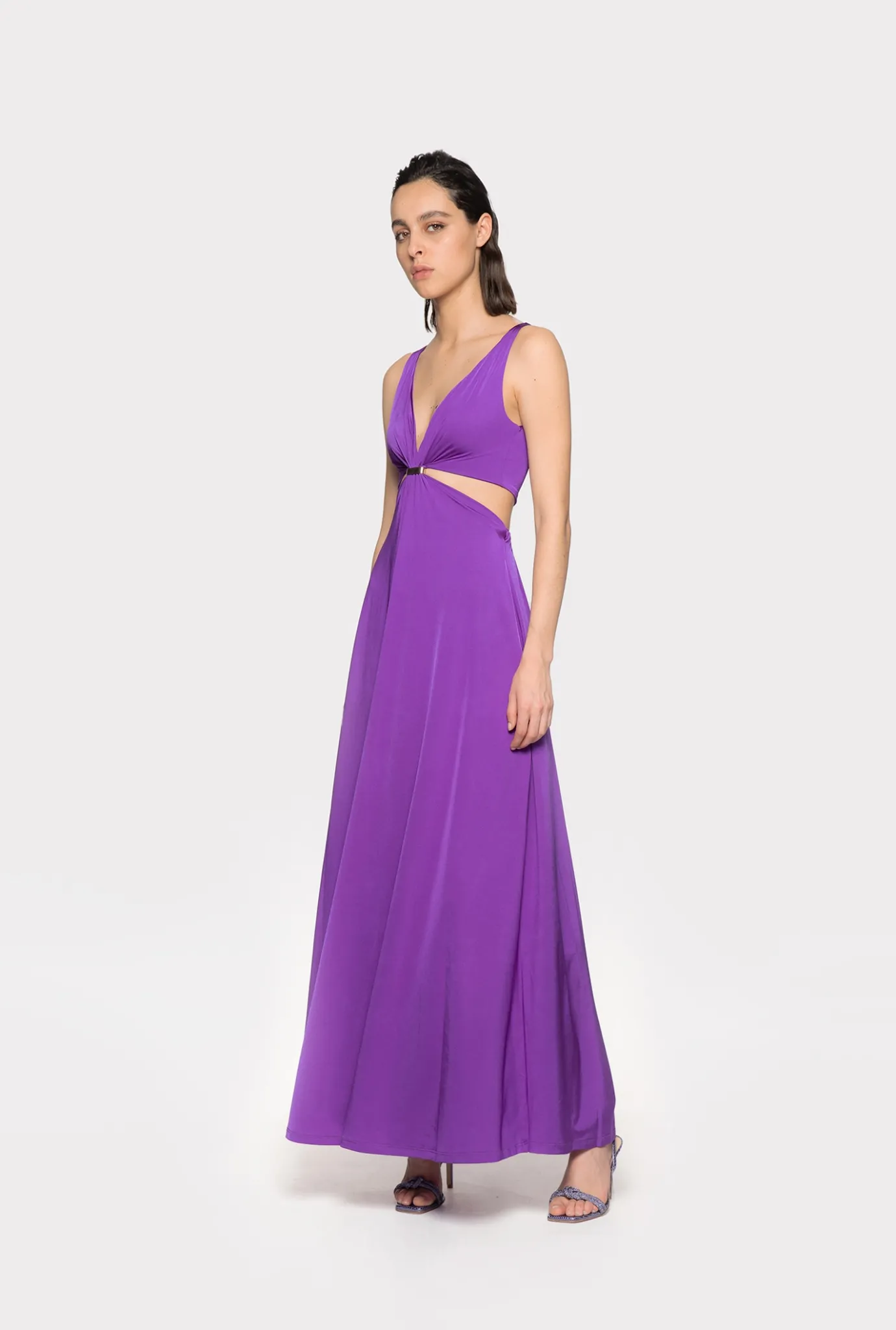 Robes|PINKO Robe Longue A Detail Metallique Violet Pride