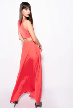 Robes|PINKO Robe Longue A Detail Metallique Rouge Coquelicot