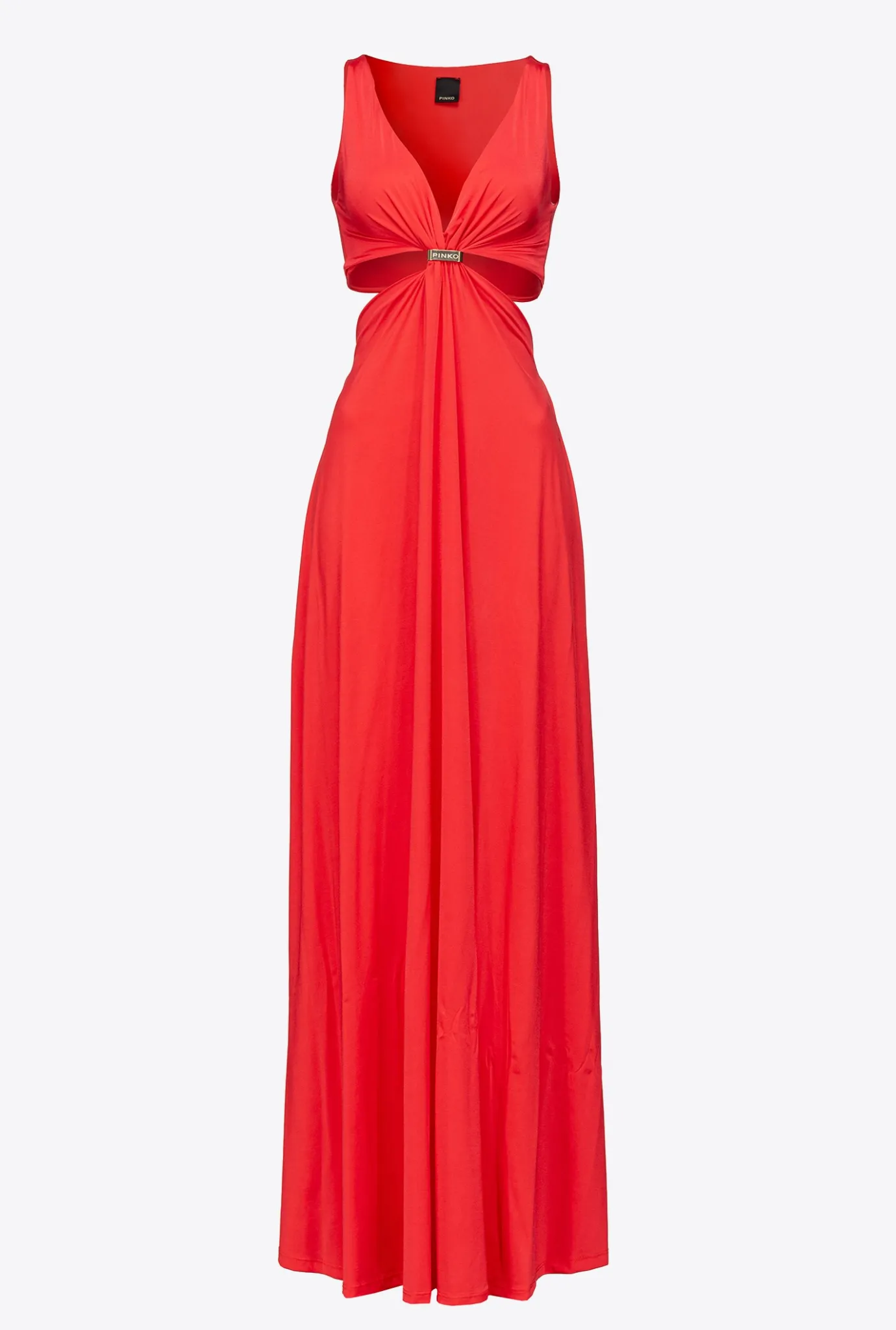 Robes|PINKO Robe Longue A Detail Metallique Rouge Coquelicot